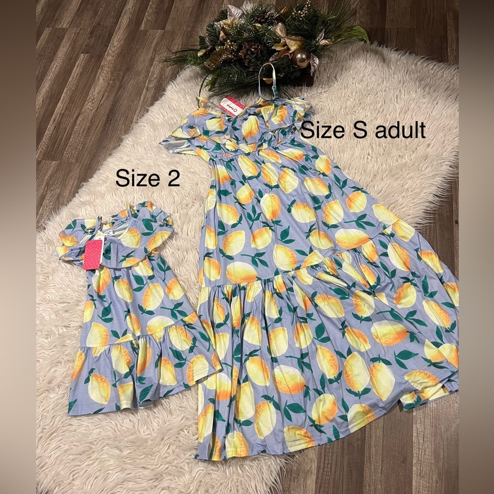 Patpat lemon spring dress, daughter and mom set, size 2yrs and Small in adult